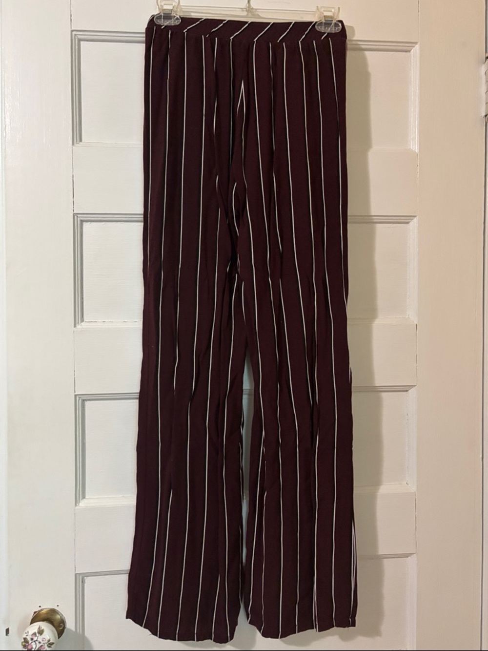 Striped Wide-Leg Trousers in Burgundy